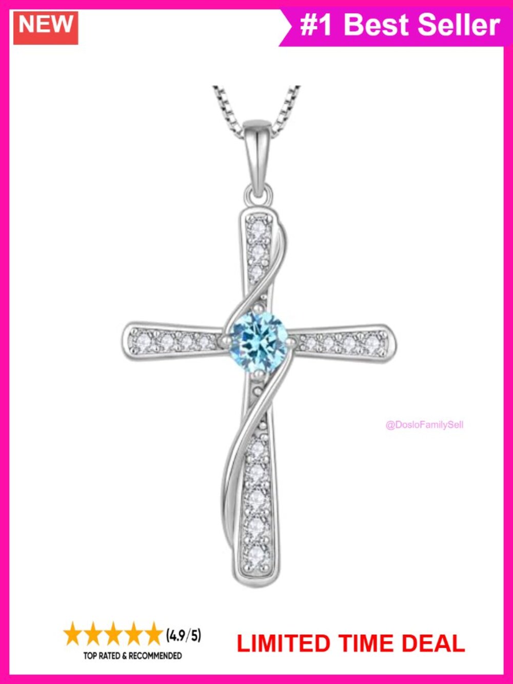 925 Sterling Silver Aquamarine Cross Pendant Necklace for Women